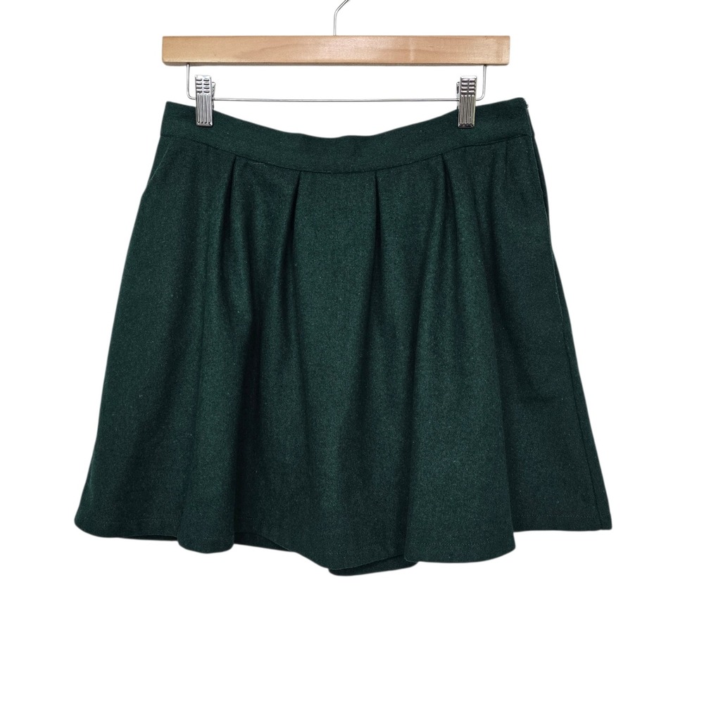 ModCloth‎ Forest Green Pleated Wool Blend Mini Skirt Size 10 Dark Academia Retro
